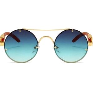 Gold and Green Gradient Round Sunglasses